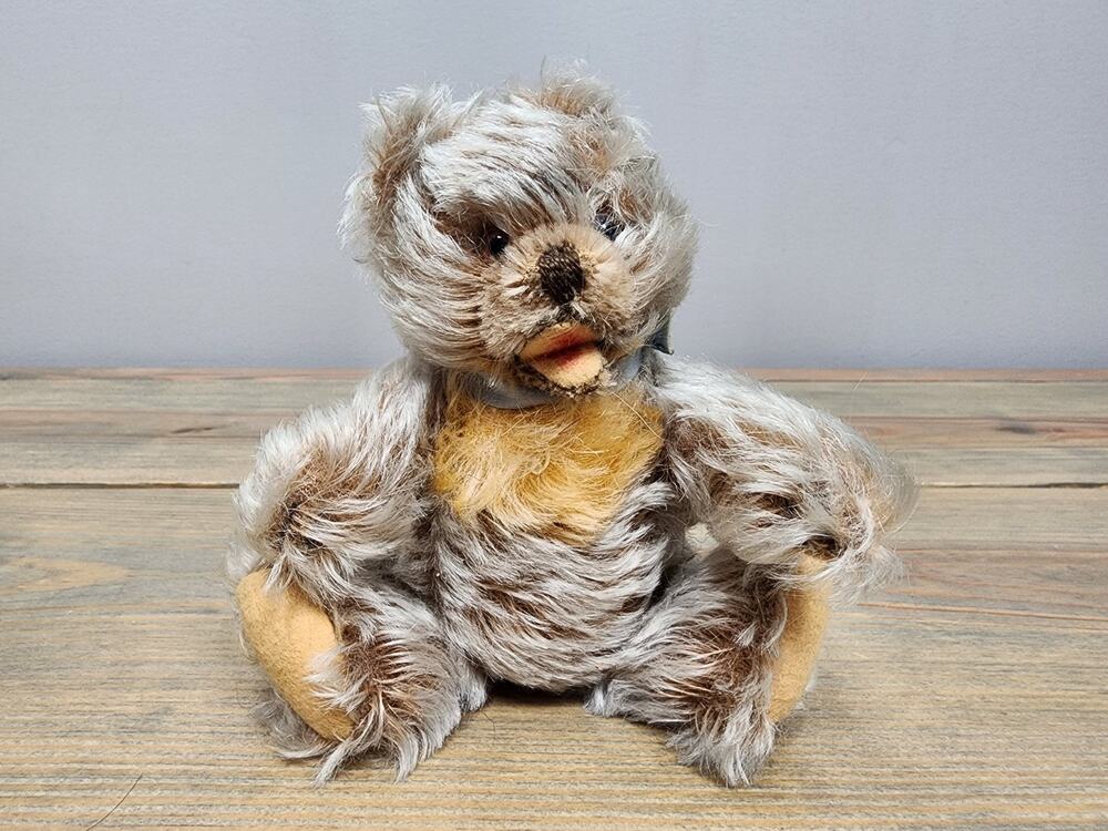 Vintage 1970's Steiff Long Mohair 7" Zotty Teddy Bear Fully Jointed Caramel Tips